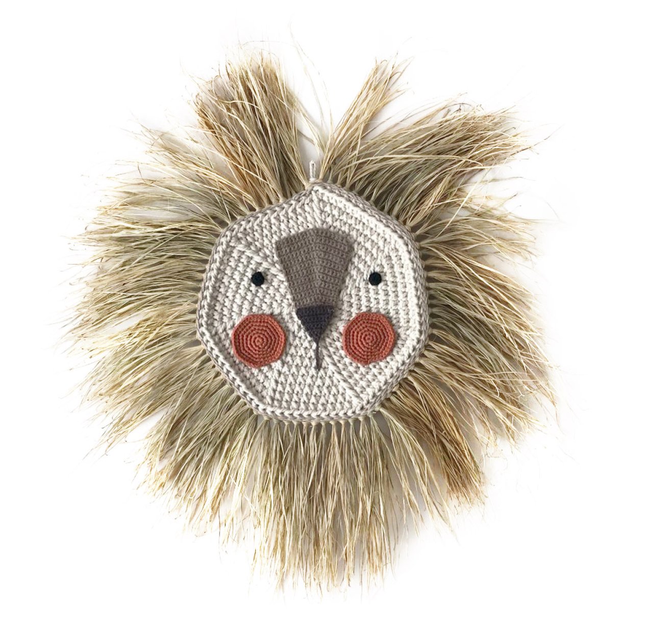 Grande tête de lion en raphia - Rouge