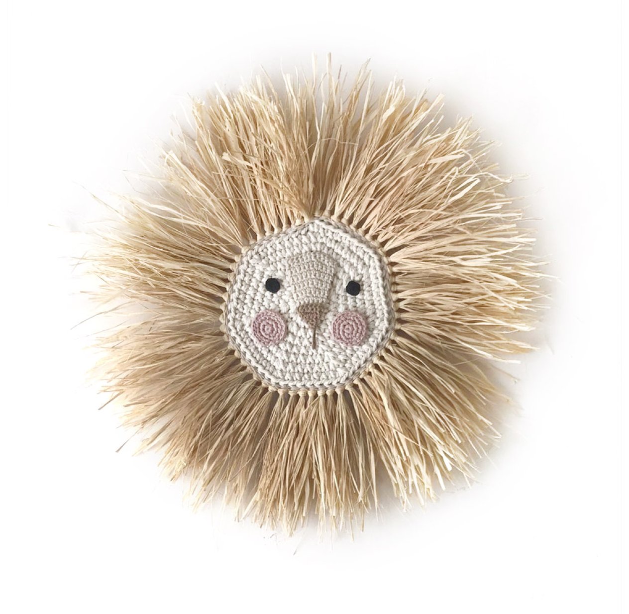 Tête de lion en raphia - Vieux rose