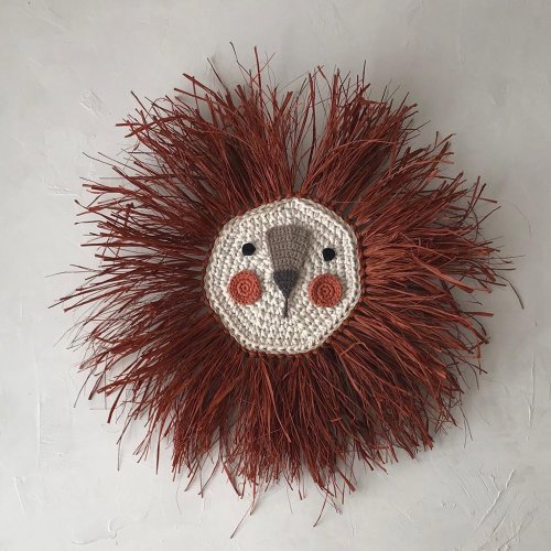 Tête de lion en raphia - Rouge