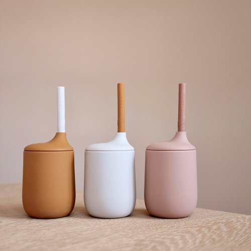 Gobelet et paille silicone Ellis - Rose