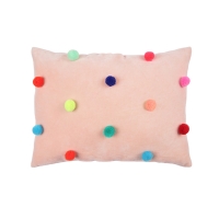 Coussin en velours pompons Pom-Pom - Rose