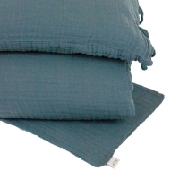 Parure de lit en gaze de coton - Bleu gris